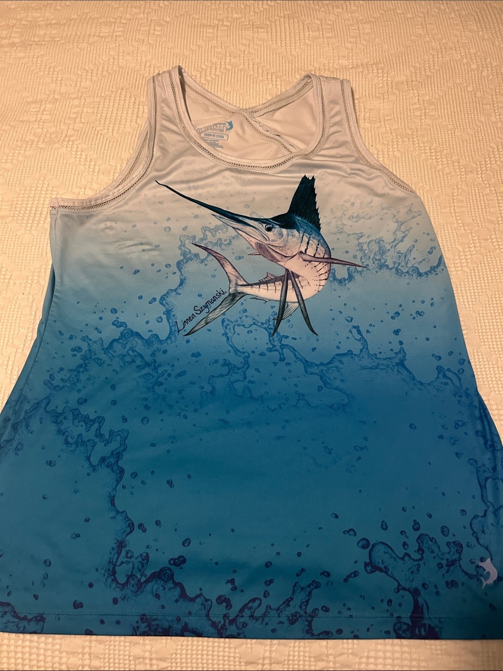 Reel Legends Light Blue Performance Tank with Marlin Logo